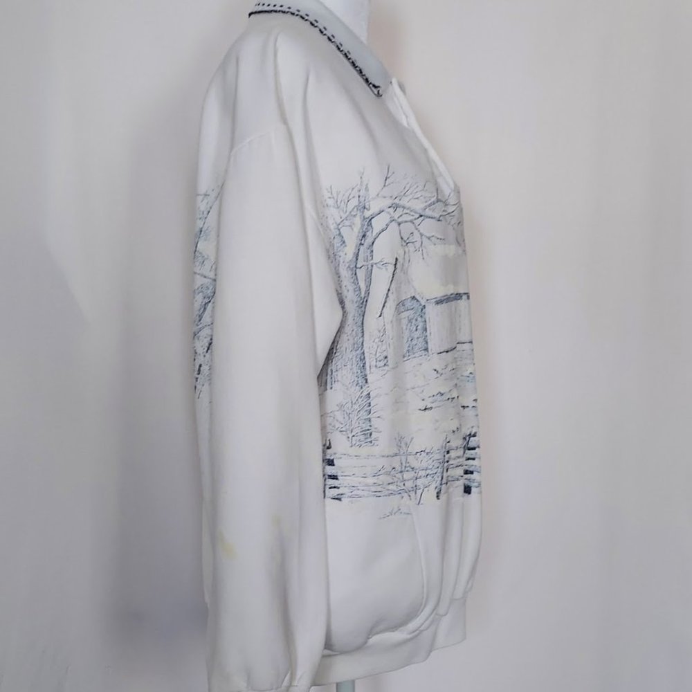 Art Unlimited Womens Collared Long Sleeve Sweatshirt Snow Cabin Blue White XL - Picture 7 of 8